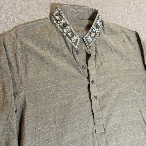 Junaid Jamshed Mens Kameez Large Green Pakistani Indian Kurti Size L Bead Accent - Picture 2 of 8